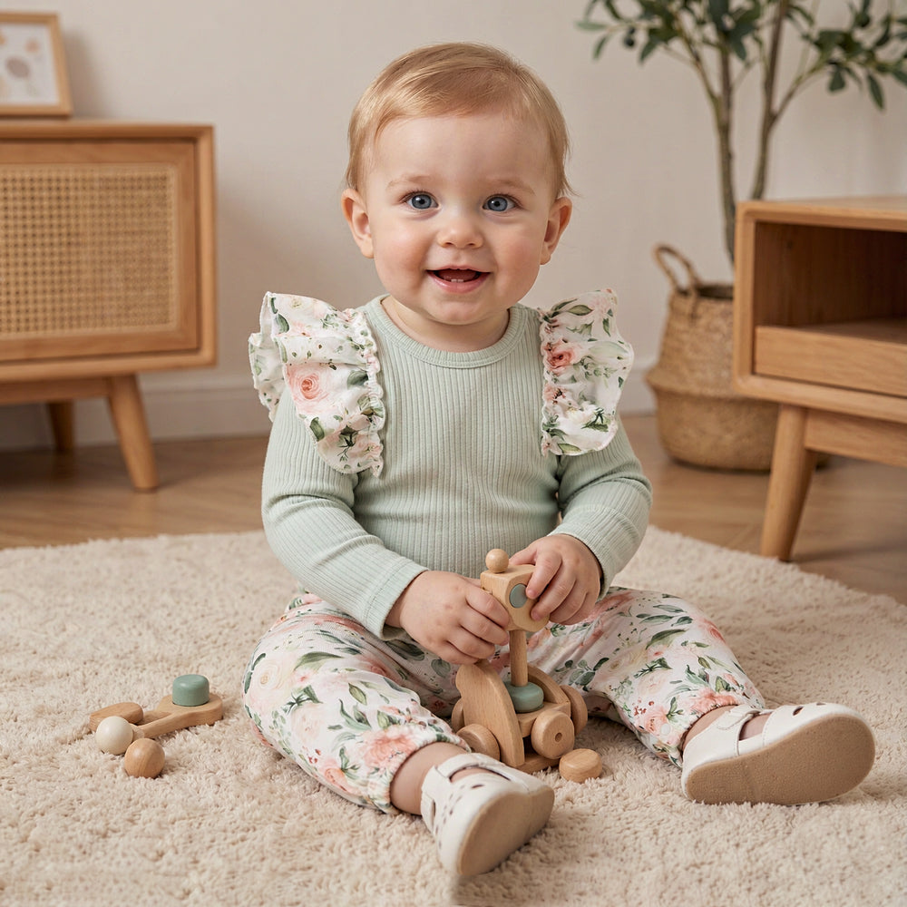 2PCS Lovely Floral Printed Baby Set