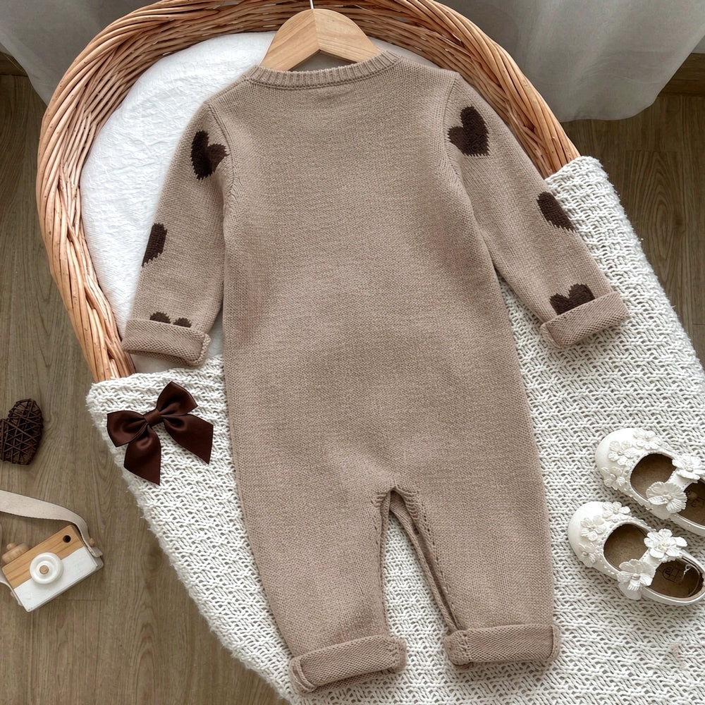 2PCS Autumn/Winter Heart Print Knit Long Sleeve Baby Jumpsuit
