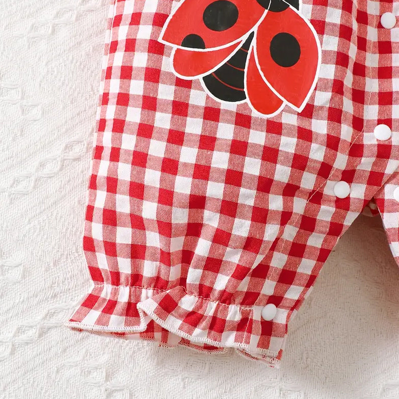 2PCS Lovely Plaid and Ladybug Printed Sleeveless Baby Jumpsuit