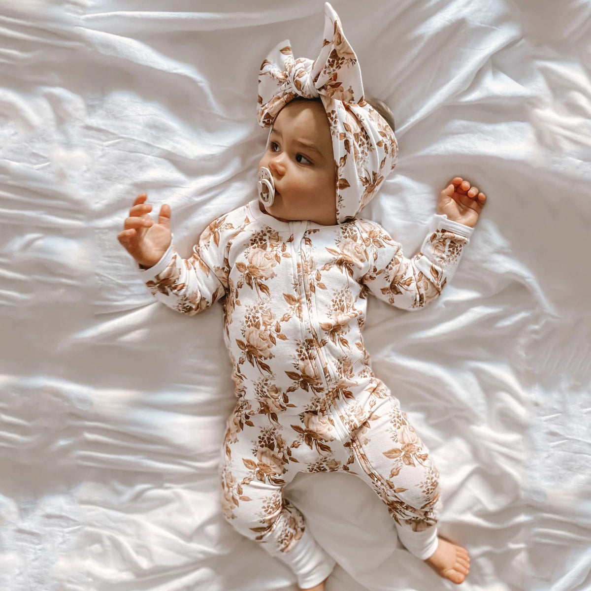 2PCS Lovely Floral Printed Baby Long Sleeve Jumpsuit