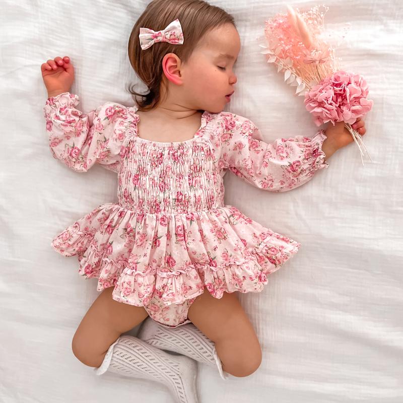 2PCS Sweet Floral Baby Long Sleeve Romper