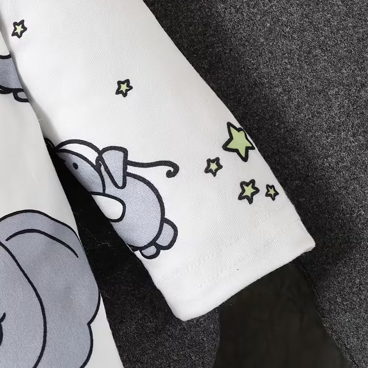 Lovely Elephant Stars Print Long Sleeve Zipper Baby Jumpsuit