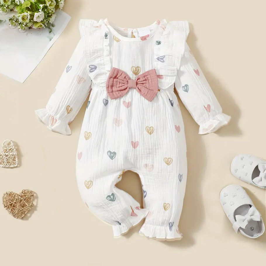Lovely Heart Printed Long Sleeve Jumpsuit