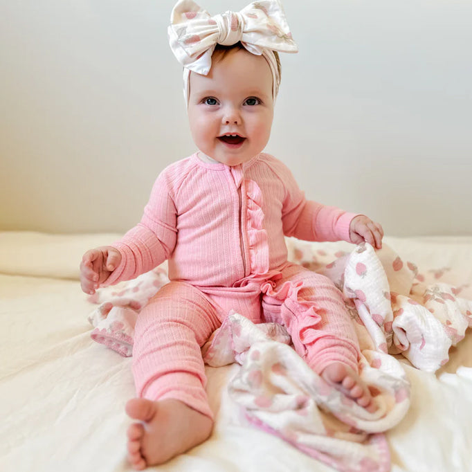 2PCS Sweet Solid Color Long Sleeve Ruffle Decor Zipper Baby Jumpsuit