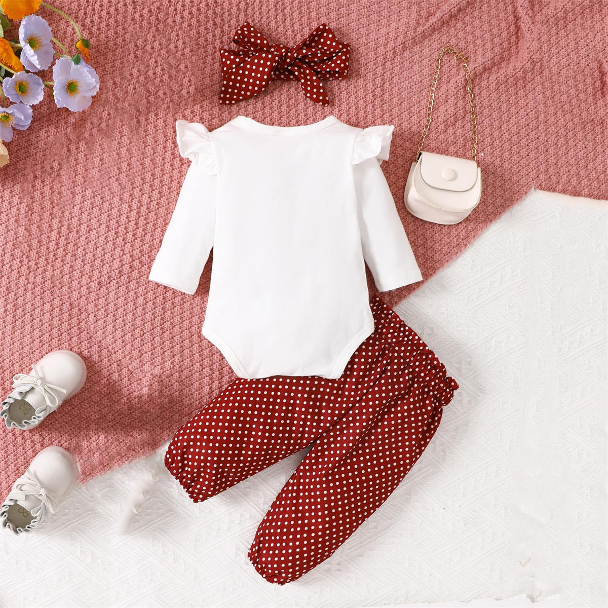 3PCS Polka Dots Printed Long Sleeve Baby Set