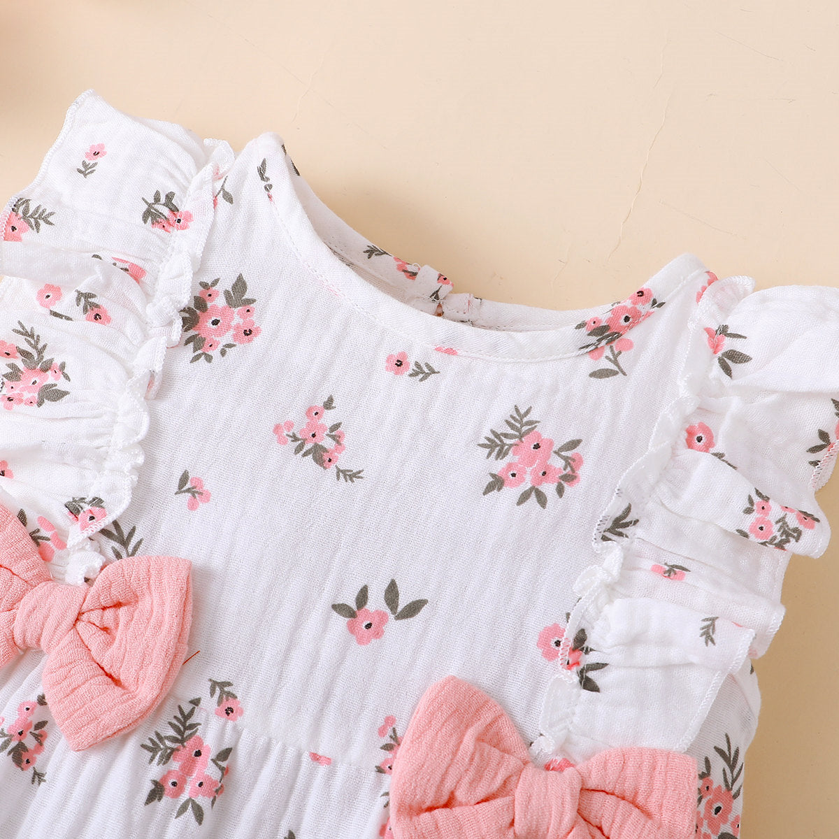 2PCS Pretty Floral Printed Baby Sleeveless Jumpsuit