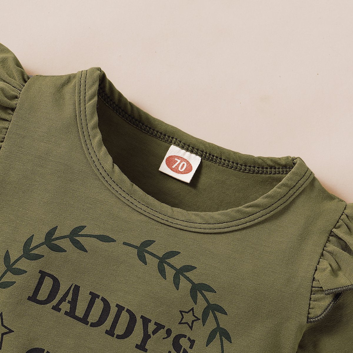 Daddys Girl Ruffle Shoulder Top With Camouflage Shorts Baby Set