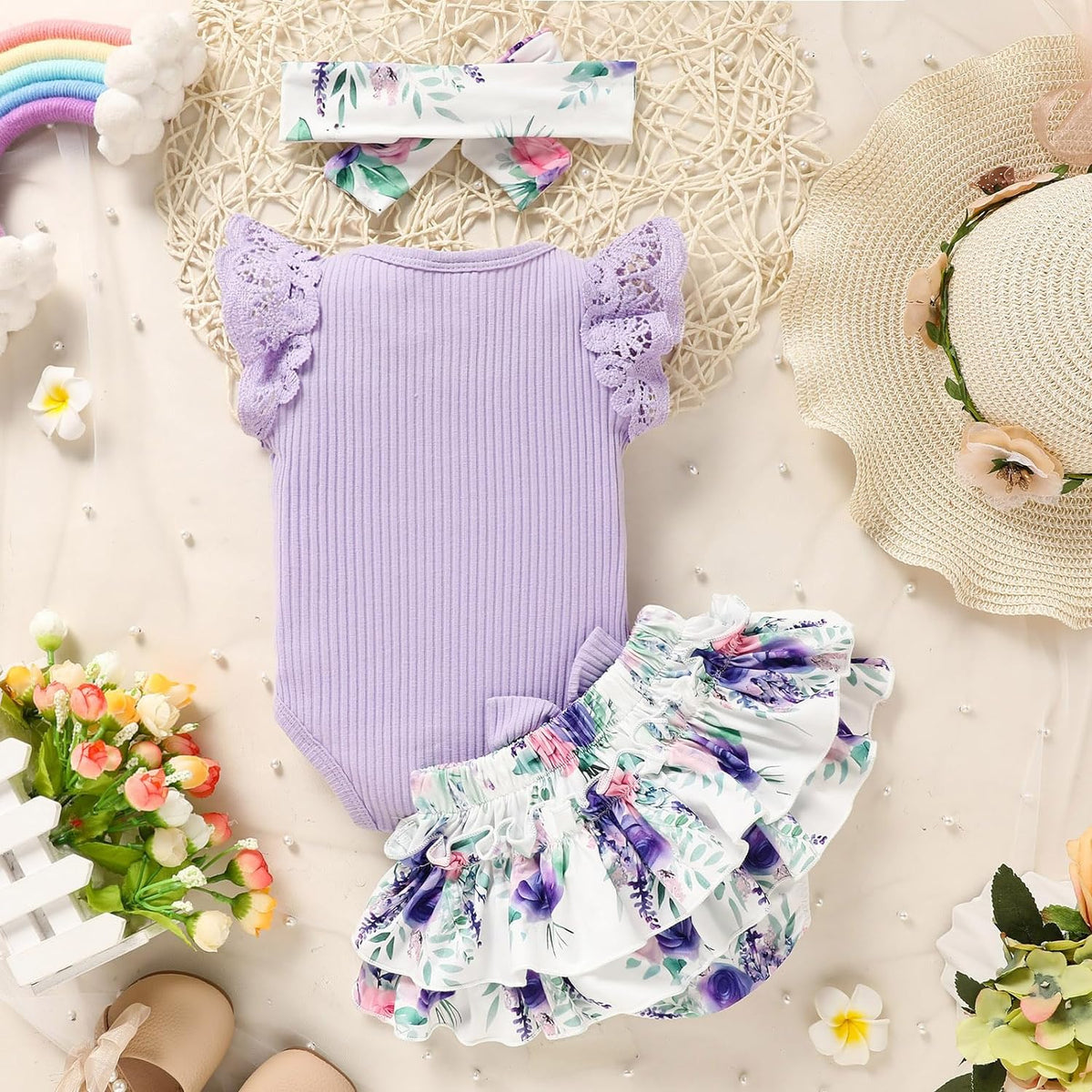 3PCS Mama's Mini Letter Printed Floral Baby Set