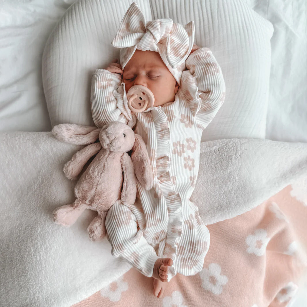 2PCS Pretty Floral Printed Ruffle Decor Long Sleeve Baby Jumpsuit