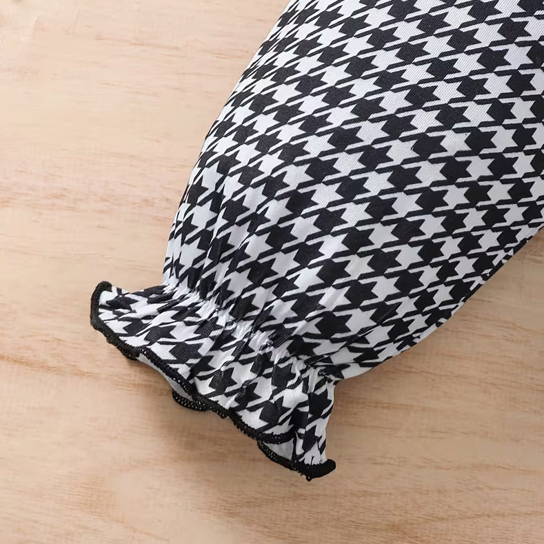 3PCS Chic Heart Houndstooth Print Long Sleeve Baby Girl Set