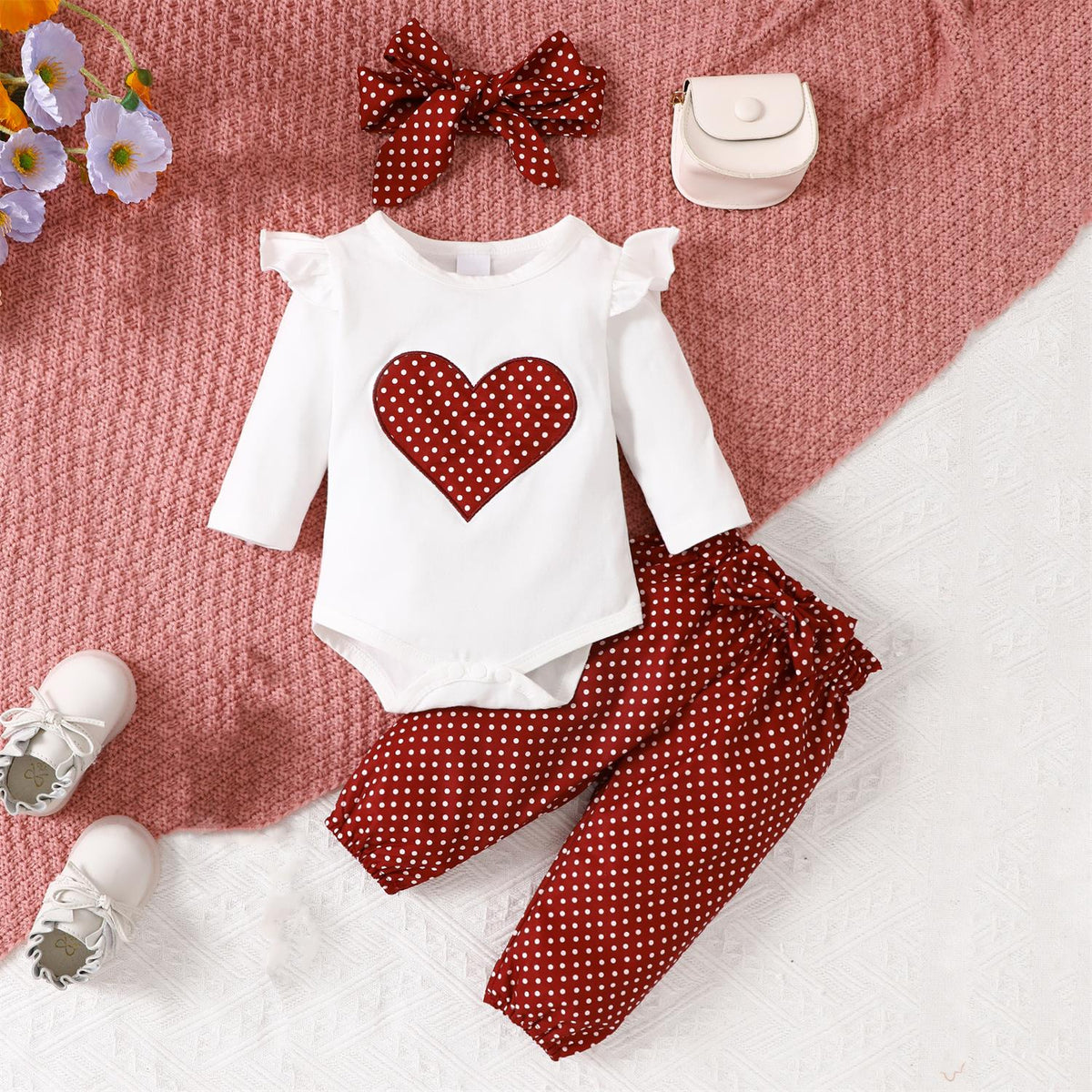 3PCS Polka Dots Printed Long Sleeve Baby Set