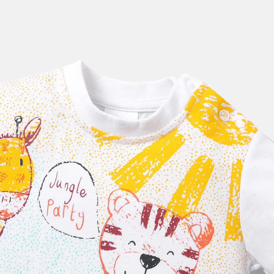 Lovely Colored Pencil Animals Printed Baby Jumpsuit
