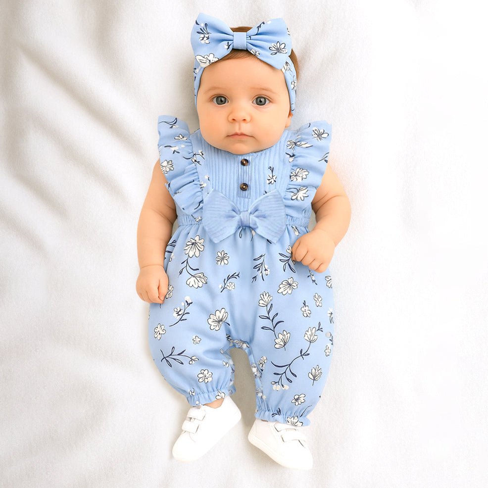 Elegant Floral Printed Sleeveless Baby Jumpsuit