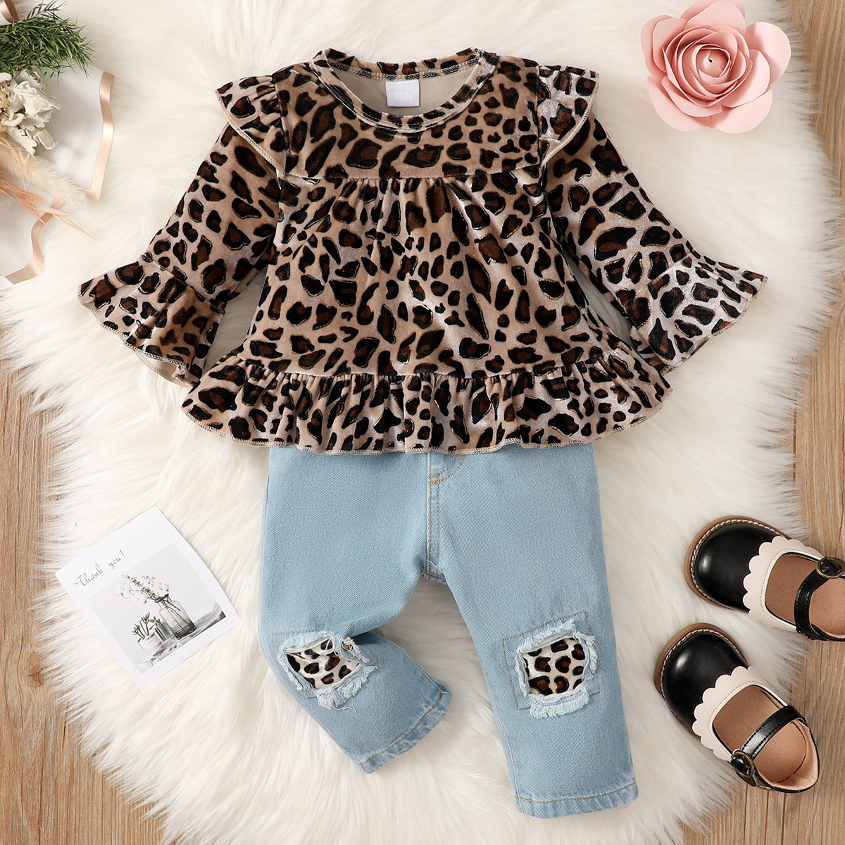 2PCS Cute Leopard Printed Baby Set