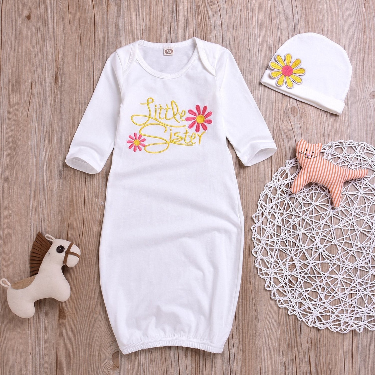 Baby NewBorn Little Sister Floral Print Pajamas and Hat