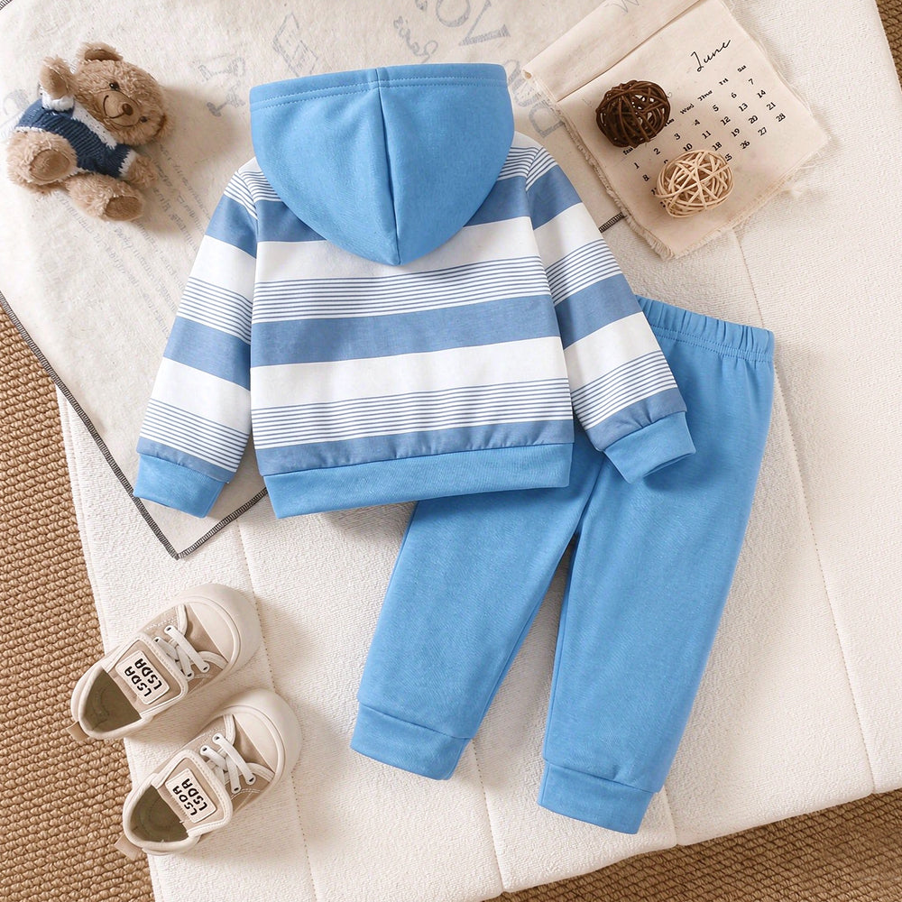 2PCS Cute Bear Stripe Print Long Sleeve Hoodie Baby Set