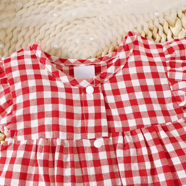 2PCS Lovely Plaid and Ladybug Printed Sleeveless Baby Jumpsuit