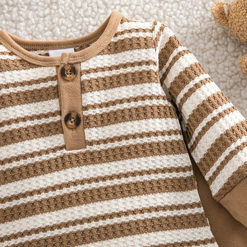 2PCS Stylish Stripe Print Long Sleeve Baby Boy Set