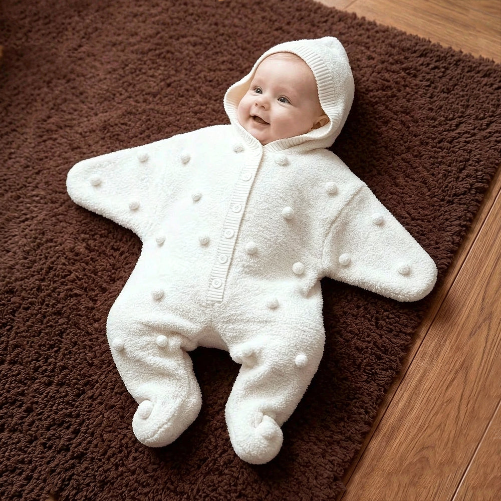 Sweet Starfish Long Sleeve Baby Hooded Knit Jumpsuit