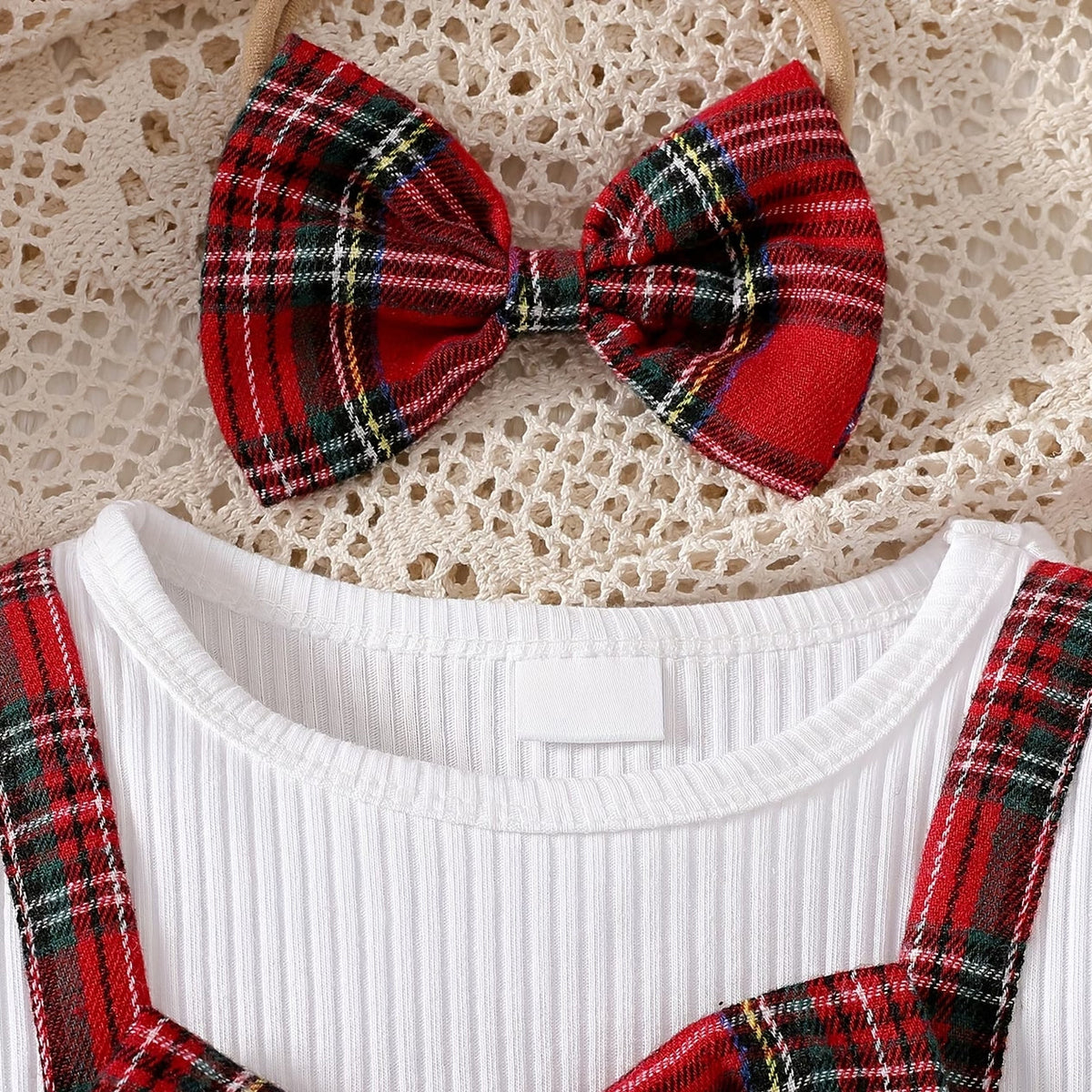 3PCS Chic Plaid Printed Bow Long Sleeve Baby Girl Set