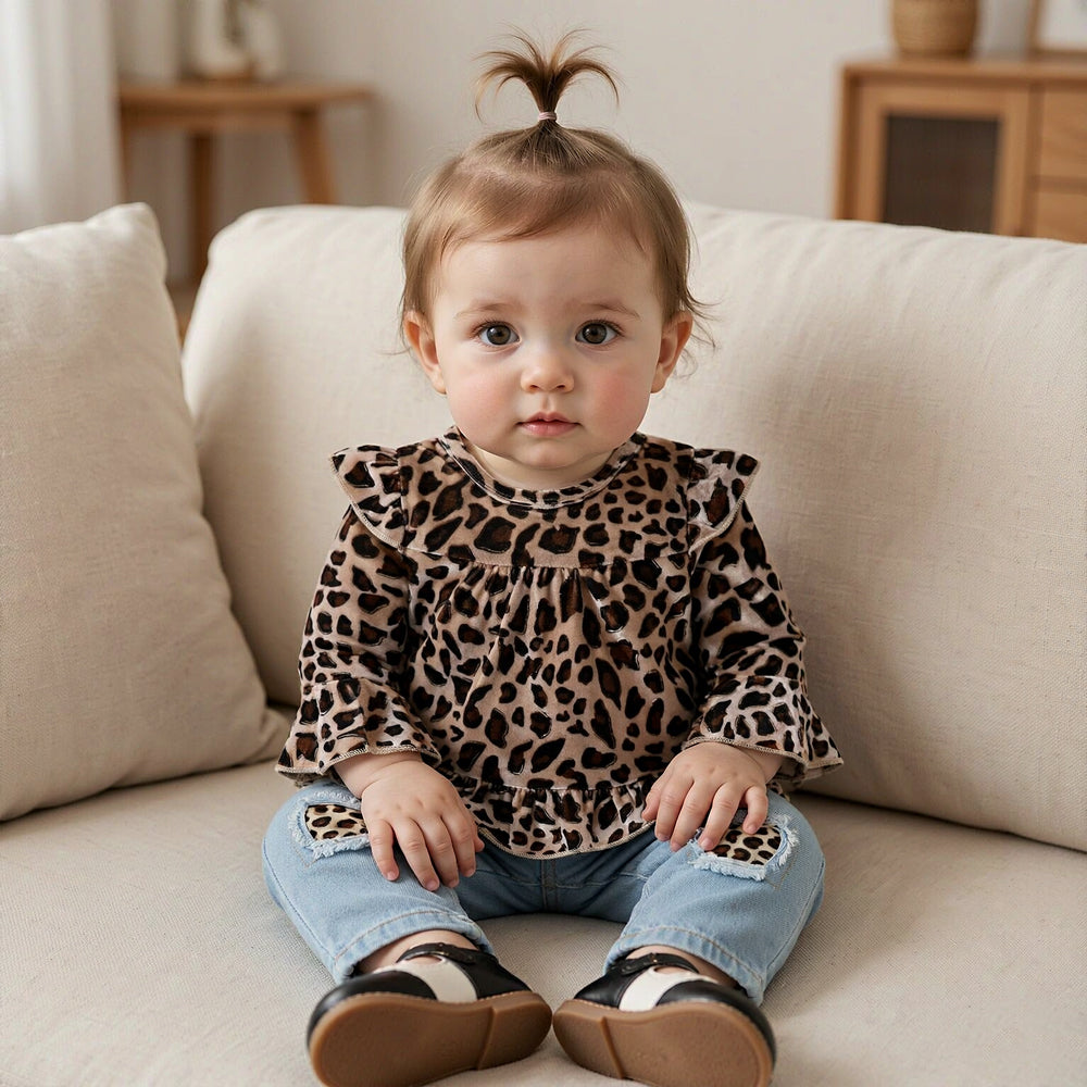 2PCS Cute Leopard Printed Baby Set
