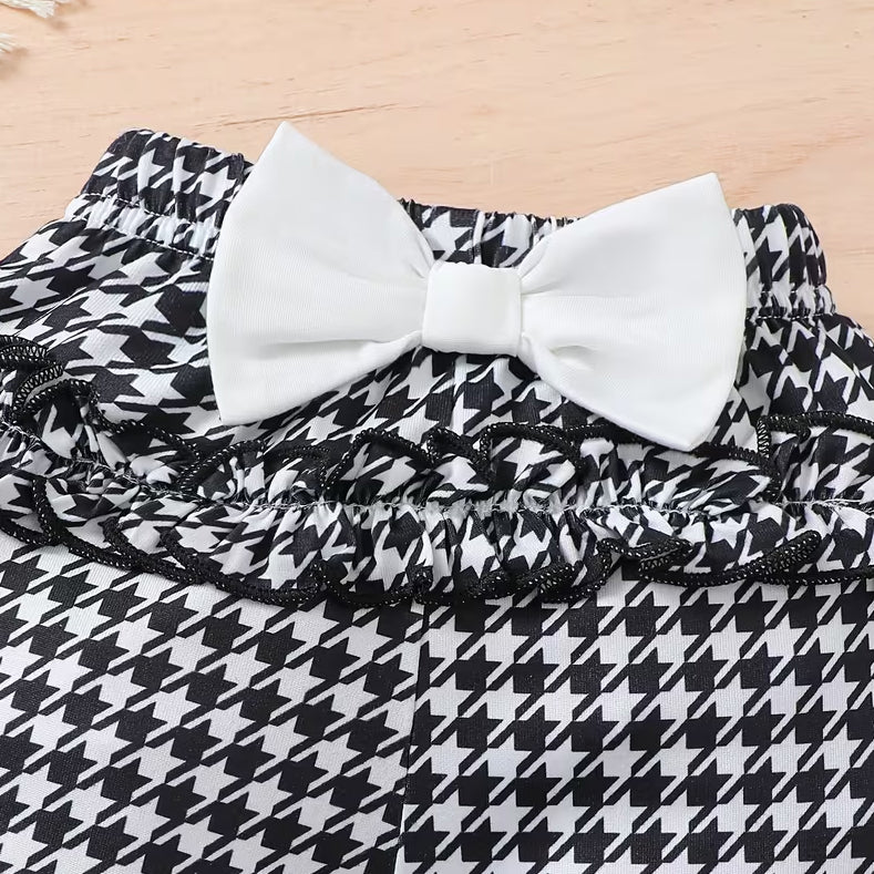 3PCS Chic Heart Houndstooth Print Long Sleeve Baby Girl Set