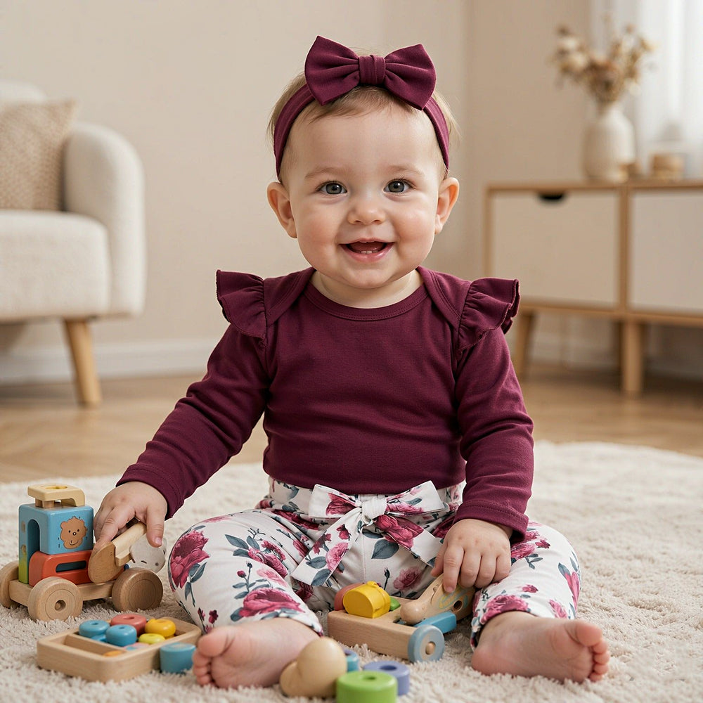 Ruffle Romper & Floral Pant & Headband