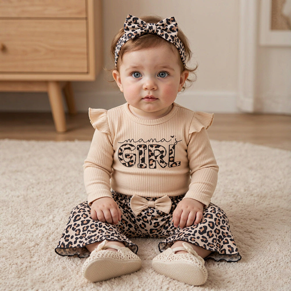 3PCS Mama's Girl Letter Leopard Printed Baby Set