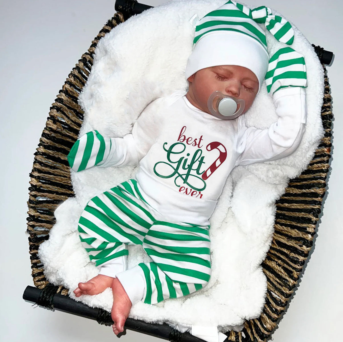 4PCS Best Gift Ever Letter Stripe Printed Baby Set