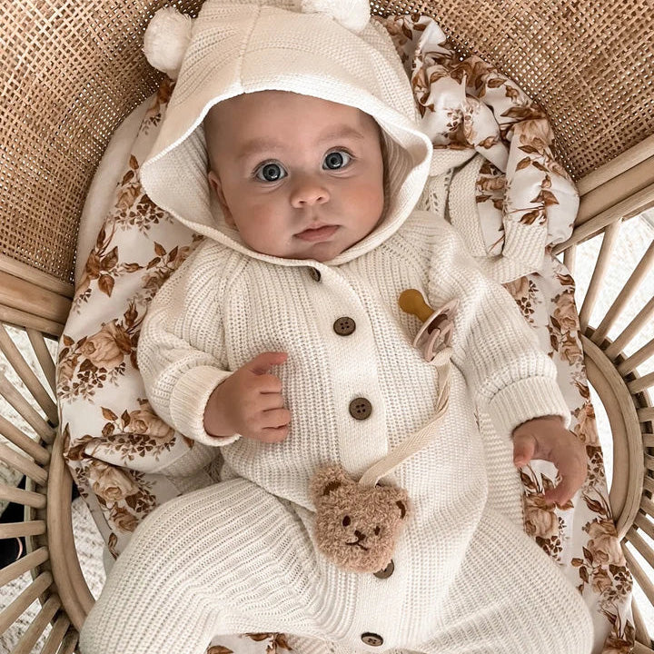 Cute Solid Color Baby Long Sleeve Hooded Jumpsuit