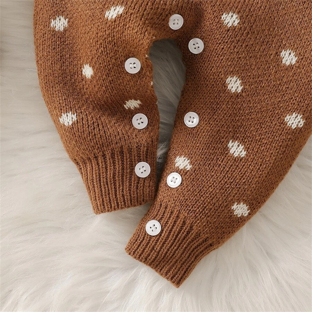 Vintage Ruffle Collar Polka Dot Print Long Sleeve Knit Baby Jumpsuit