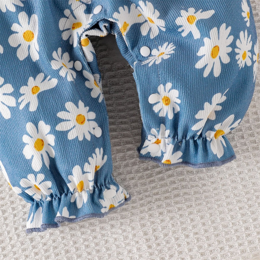 2PCS Trendy Daisy Print Long Sleeve Baby Jumpsuit