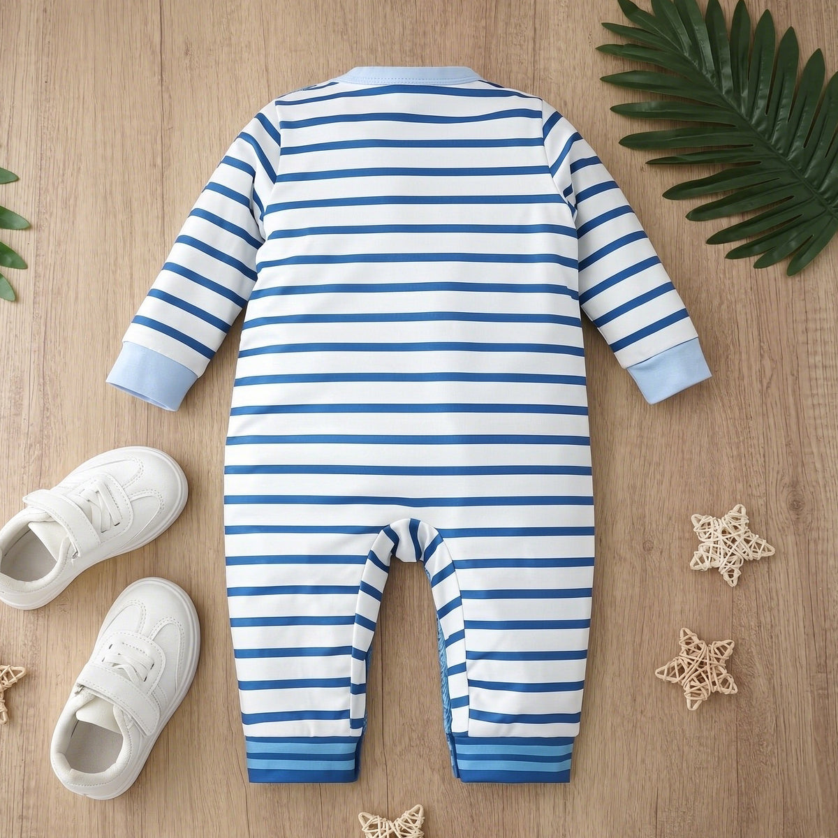 Lovely Puppy Stripe Print Faux Two Piece Baby Boy Jumpsuit