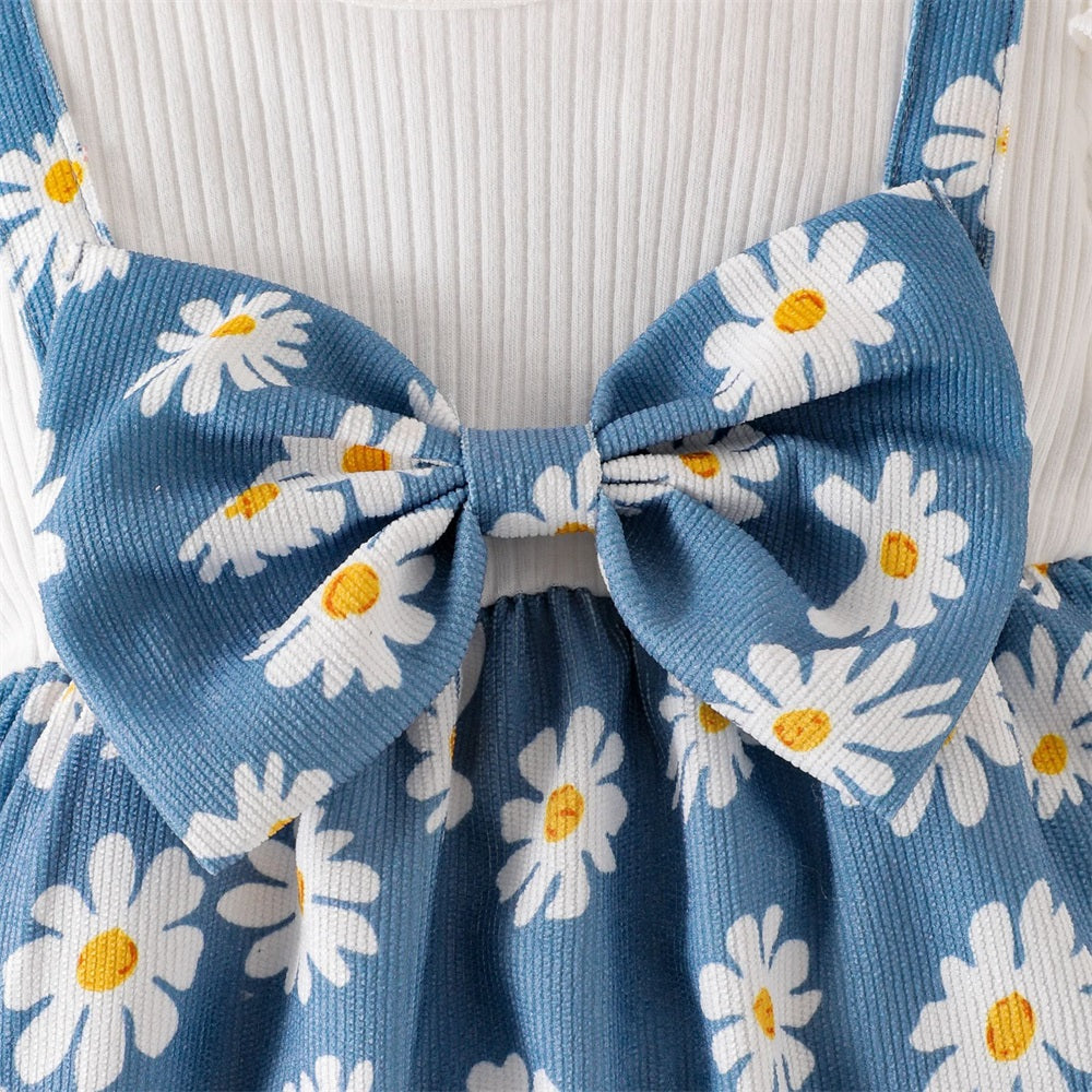 2PCS Trendy Daisy Print Long Sleeve Baby Jumpsuit