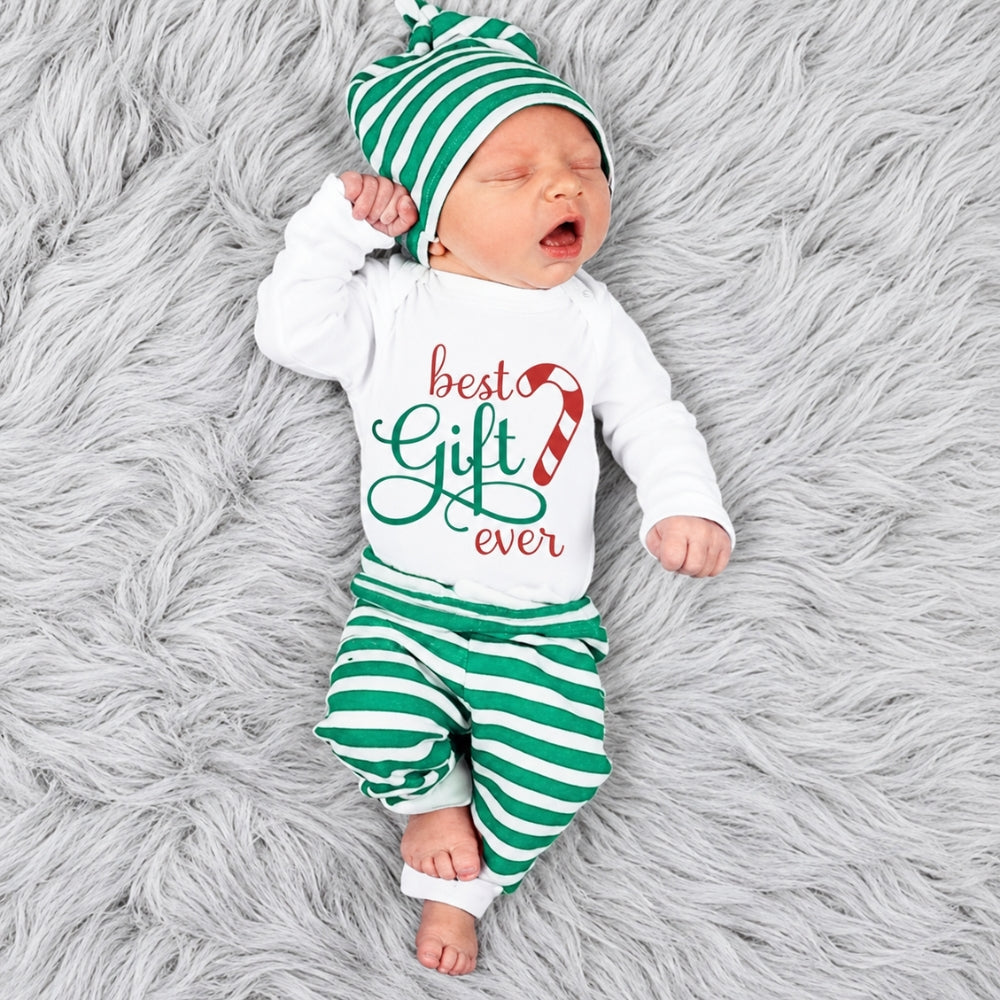 4PCS Best Gift Ever Letter Stripe Printed Baby Set