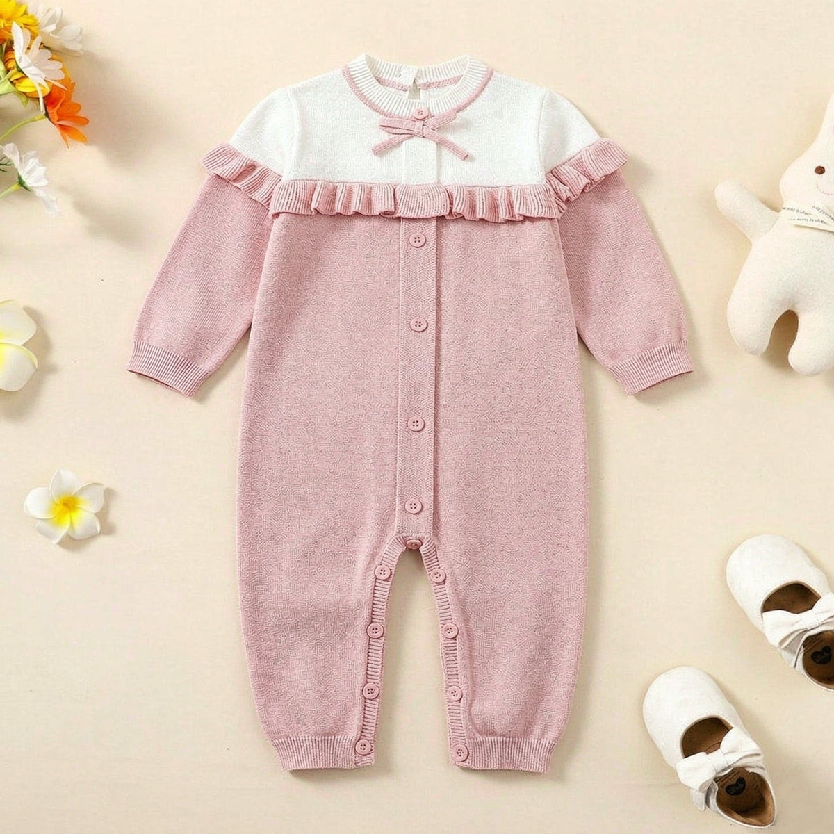 Sweet Baby Girl Colorblock Long Sleeve Knit Jumpsuit