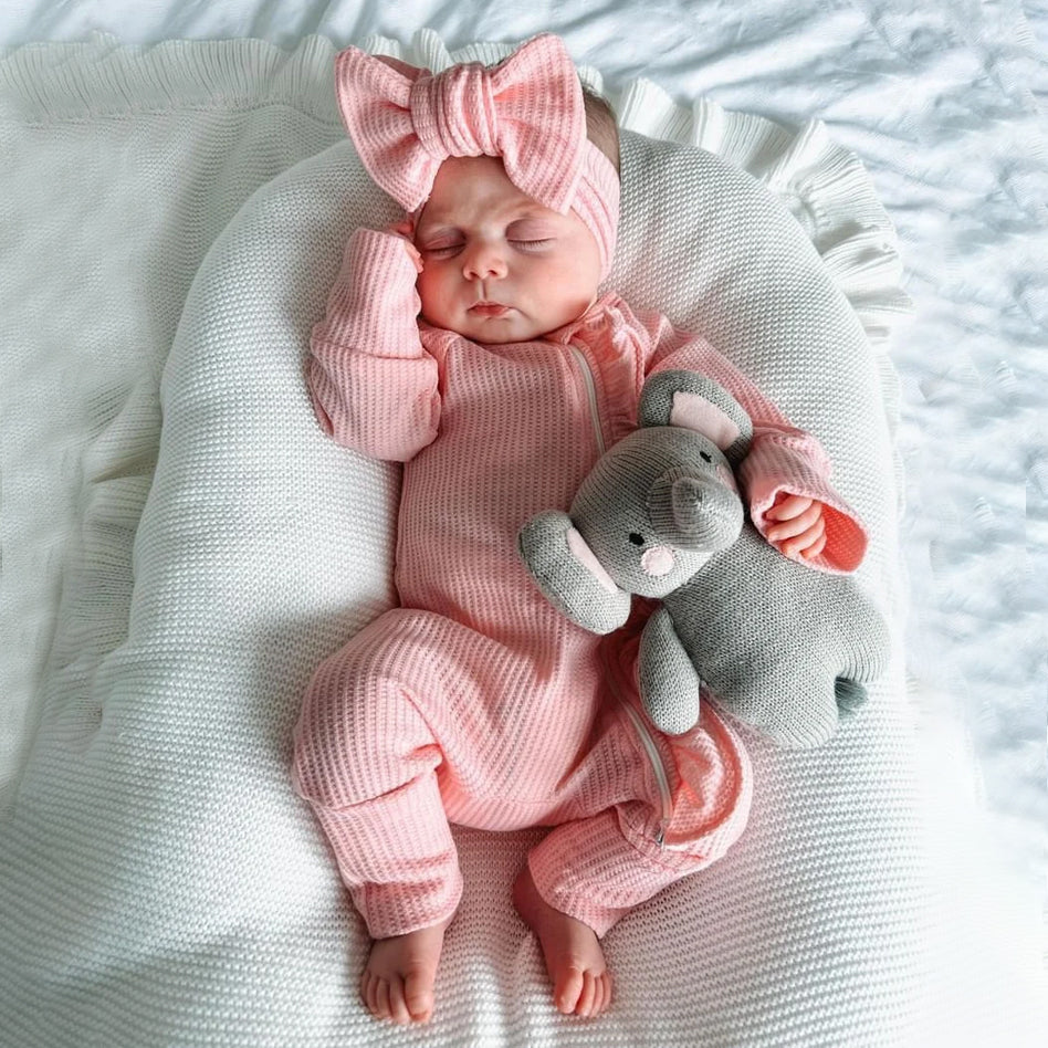 2PCS Solid Color Long Sleeve Ruffle Zipper Baby Jumpsuit