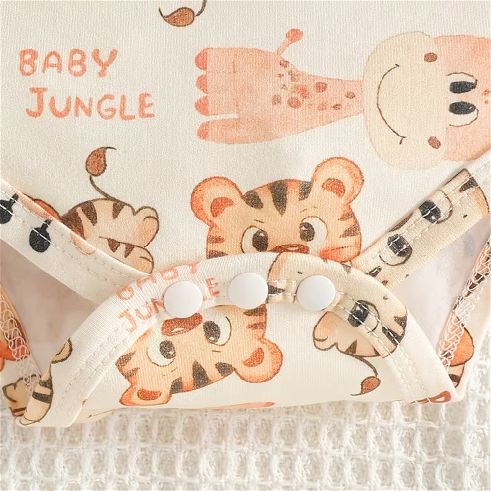 3PCS Cute Cartoon Animal Print Long Sleeve Baby Overalls Set