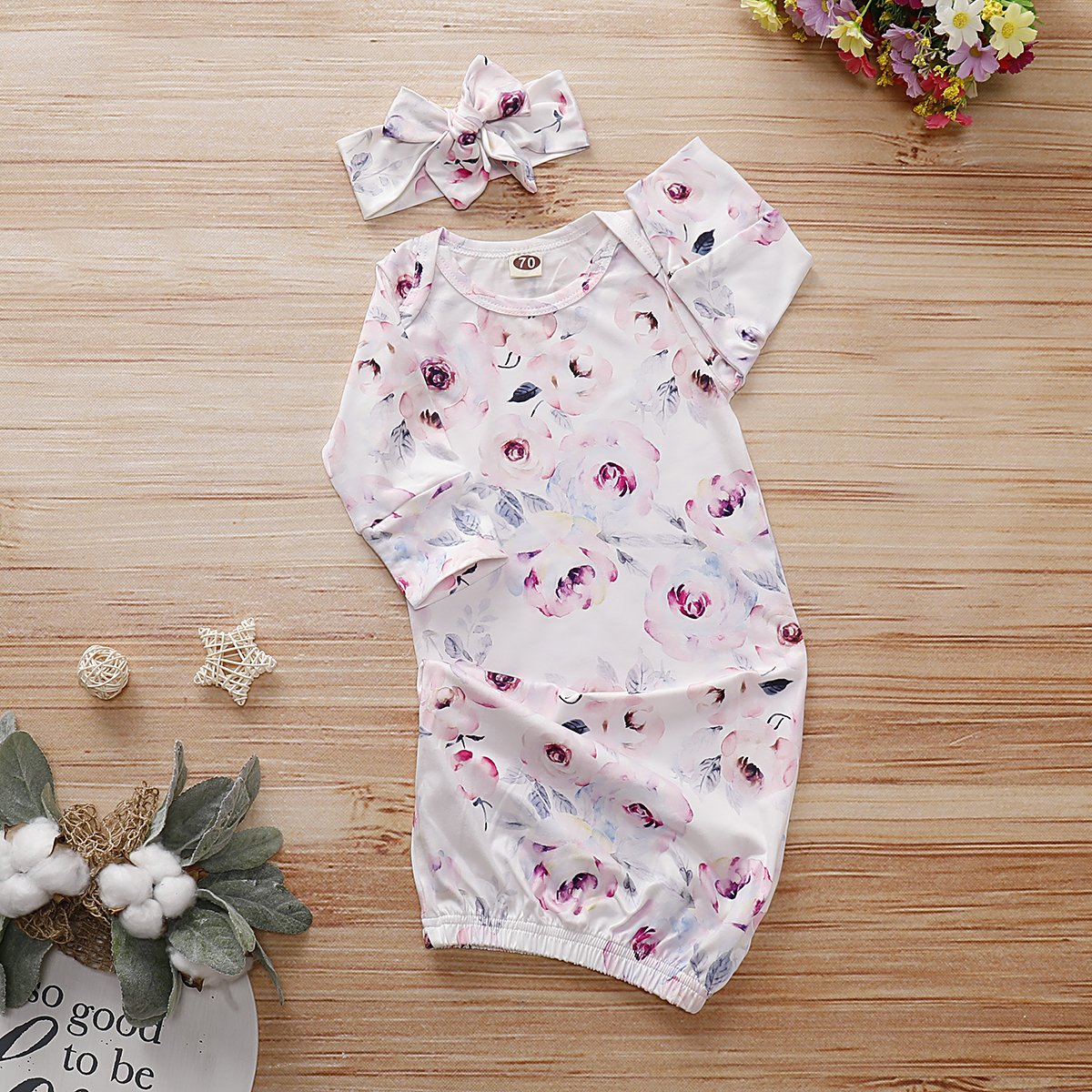 Baby NewBorn Lovely Floral Print Pajamas and Headband