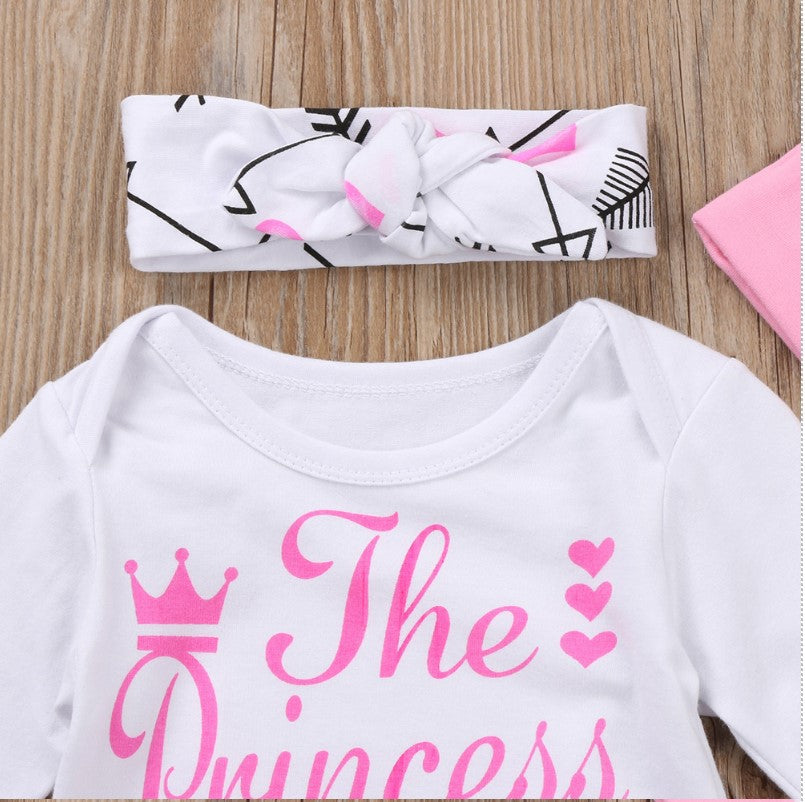 Baby Princess Letter Print Top + Pants + Headband
